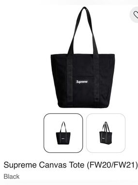 Supreme Black Canvas Tote with White Logo